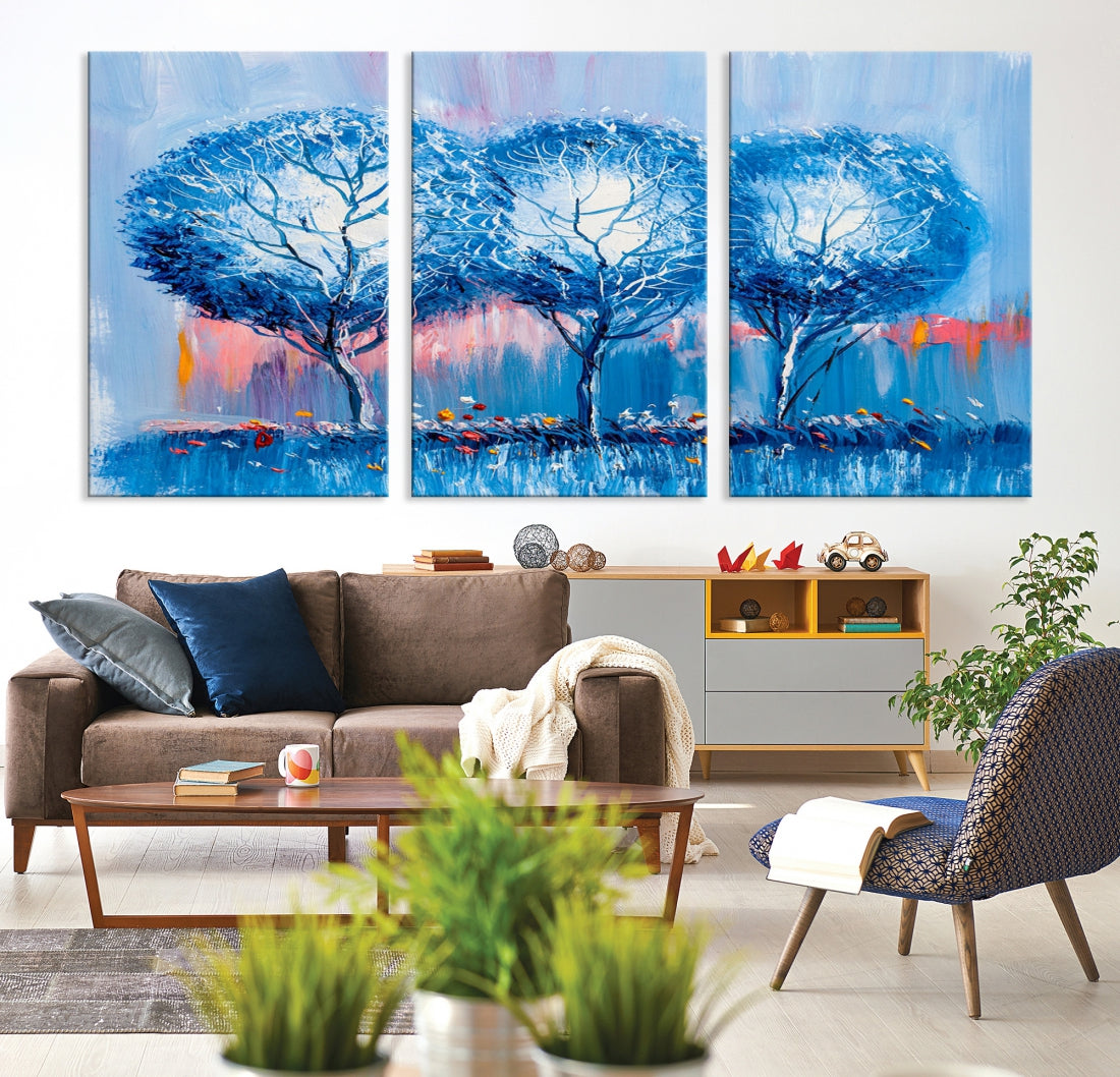 Abstract Blue Trees Oil Painting Printed on Canvas Wall Art Modern Wall Decor