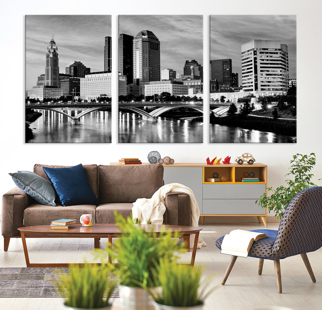 Black and White Columbus City Wall Art Skyline Cityscape Canvas Print