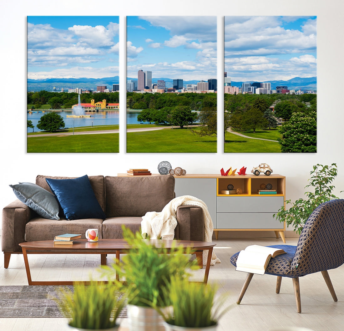 Spring in Denver Cityscape View Large Wall Art Canvas Print