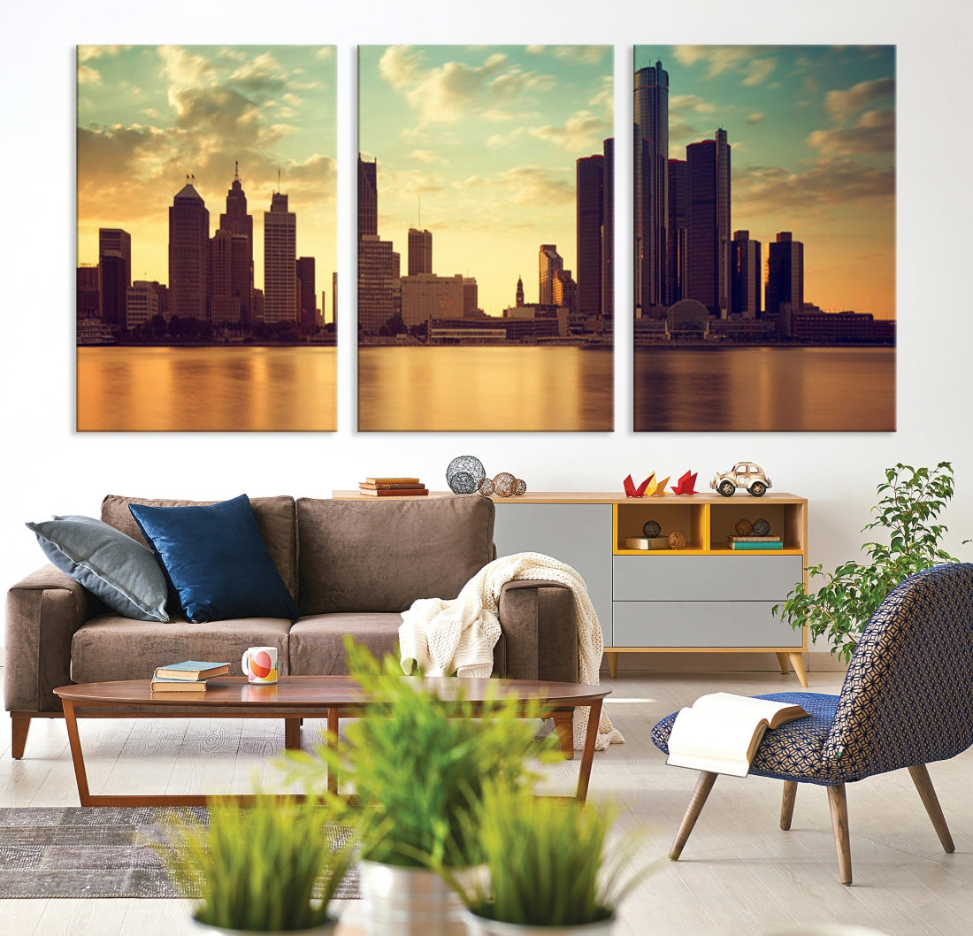 Detroit Downtown Towers Skyline Wall Art Cityscape Canvas Print