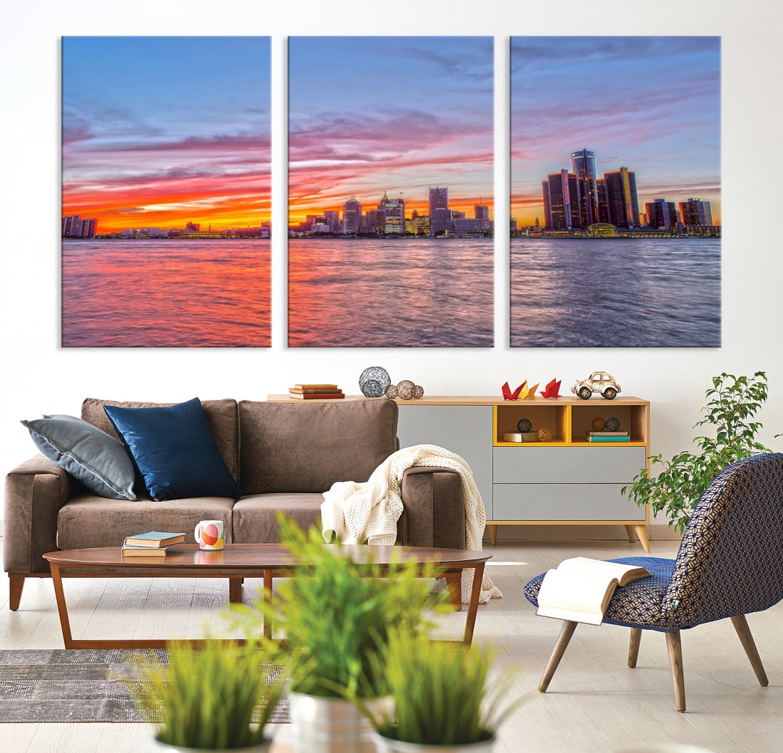 Large Detroit Canvas Print Detroit Skyline View Wall Art Canvas Print