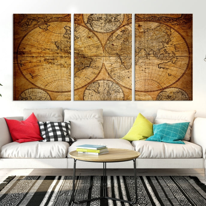 Large Wall Art Antique World Map Canvas PrintAtlas World Map Wall Art Print