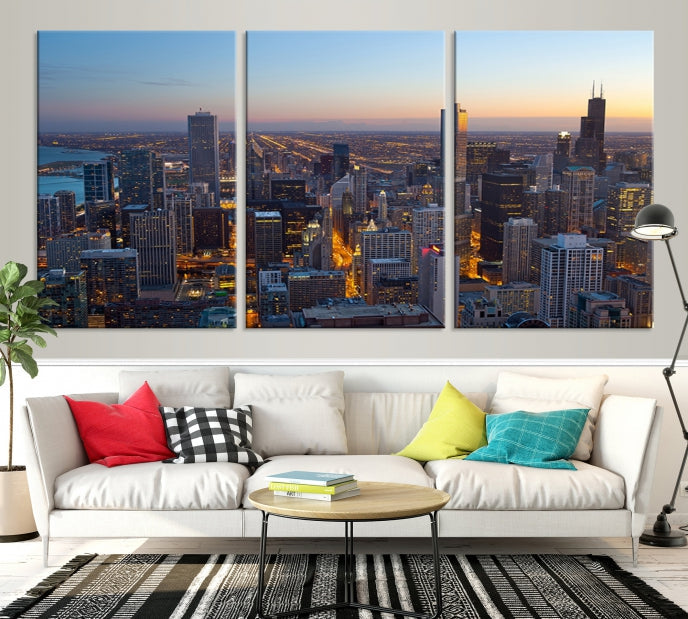 Aerial View of Chicago Wall Art Skyline Canvas Print Framed Ready to Hang