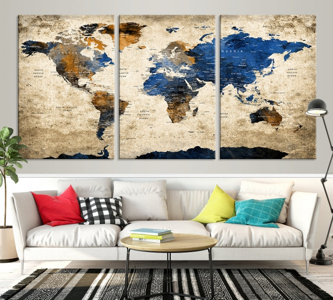 Upgrade Your Decor with a Touch of Grunge & Vintage StyleOur Modern Travel World Map Canvas Print Wall Art