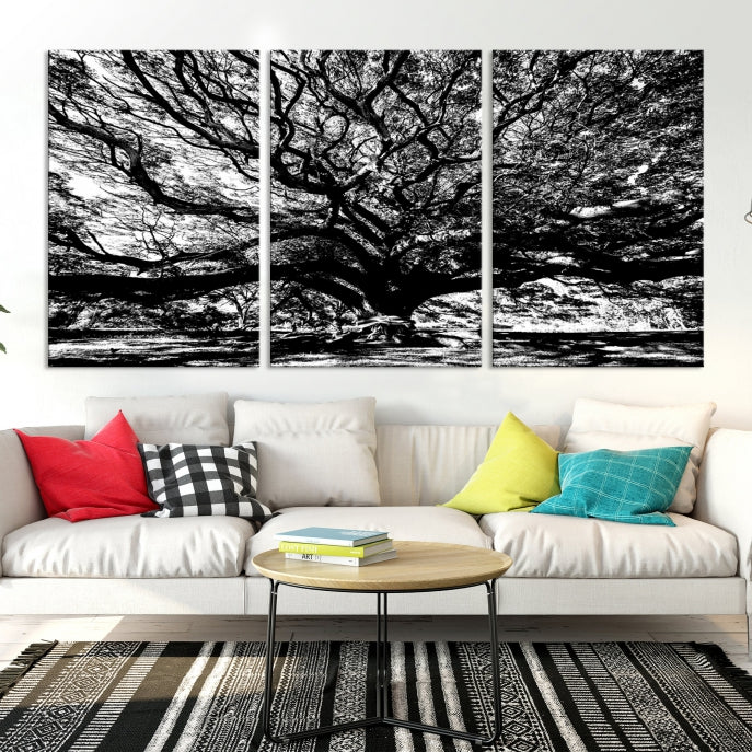 Black and White Big Oak Tree Canvas Wall Art Nature Print Wall Decor