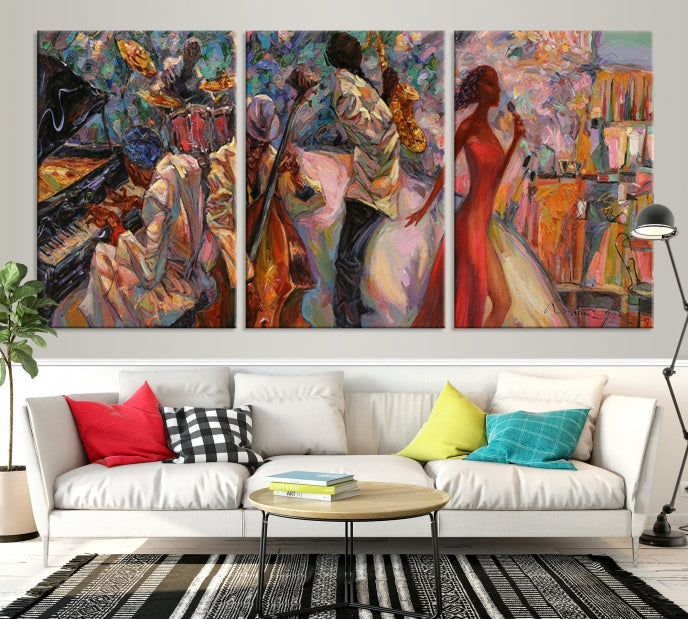 Musician Women and Jazz Orchestra African American Wall Art Canvas Print