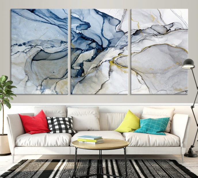 Create a Serene & Stylish Atmosphere with Our Large Blue Fluid Abstract Canvas Wall Art PrintA Modern Masterpiece