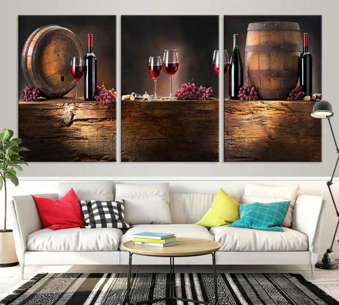 Wine and Barrels Large Wall Art Canvas Print