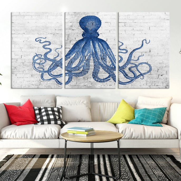 Octopus with Brick Wall Background Large Canvas Art Print for Living Room Decor