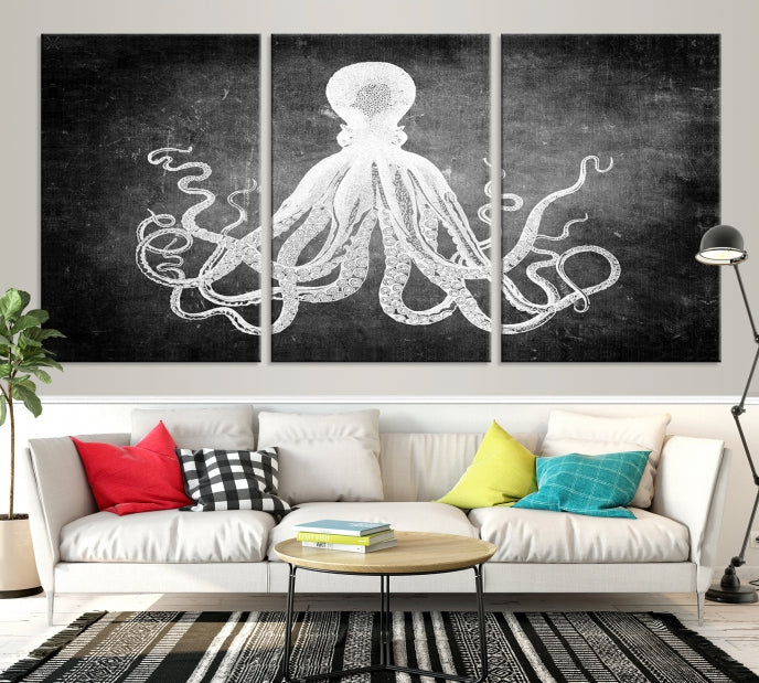 Black and White Octopus Art Print Canvas Wall Decor Easy to Hang