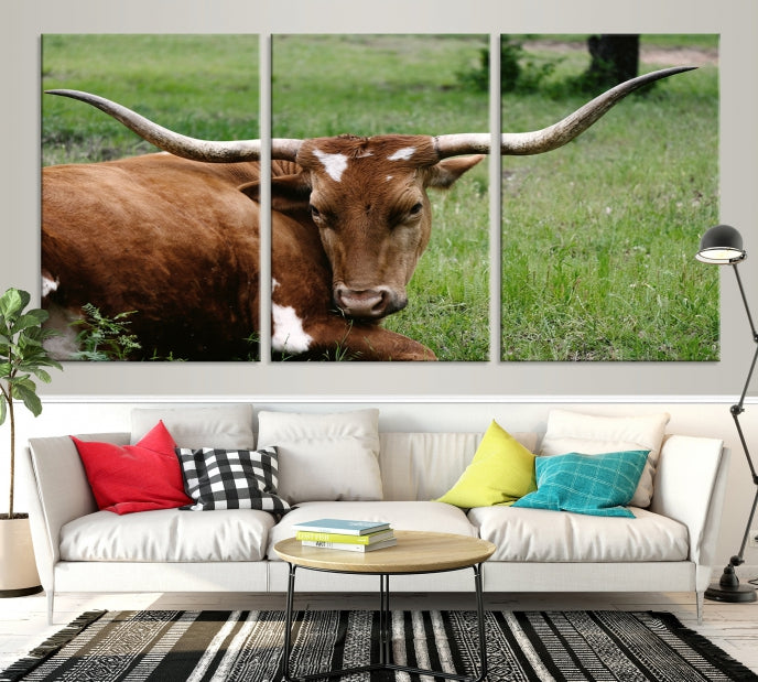 Big Horn Cow Animal Large Wall Art Canvas Print