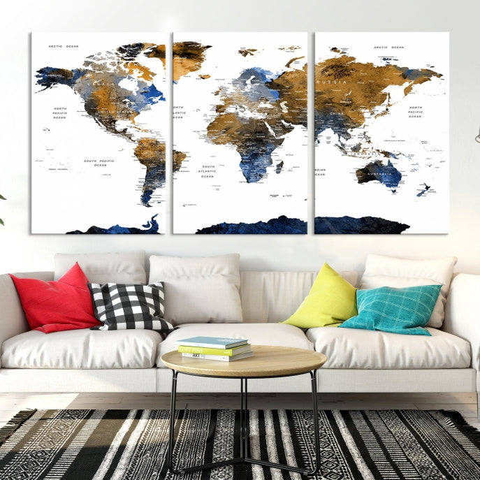 Bring Your Travel Dreams to Life with Our Large Modern World Map Canvas Print Wall ArtA Stylish & Informative Decor