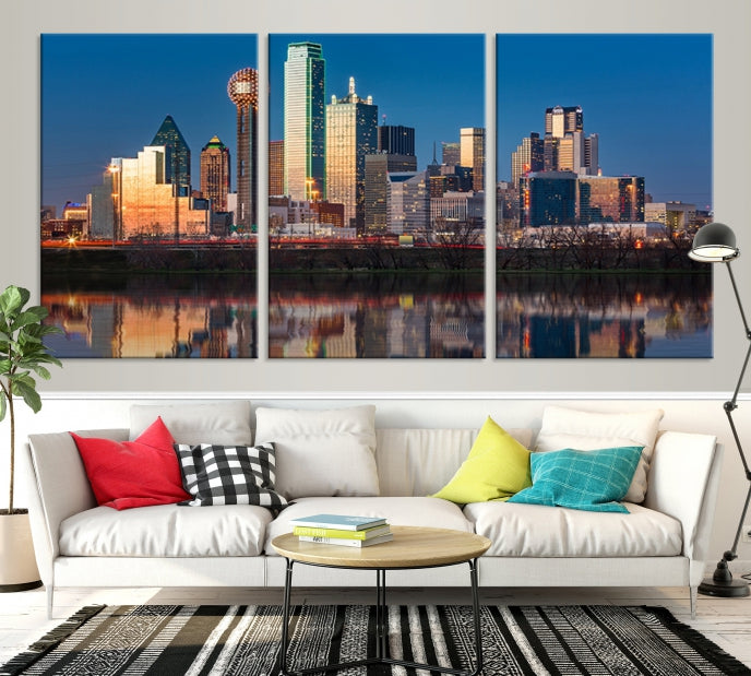 Sunrise Picture of Dallas City Skyline Cityscape Wall Art Canvas Print