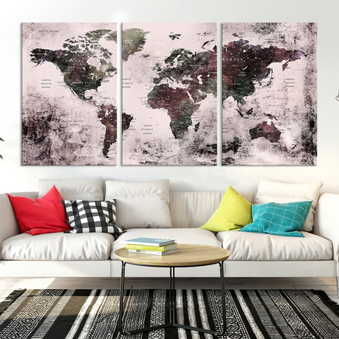 Large Grunge World Map Wall Art Print