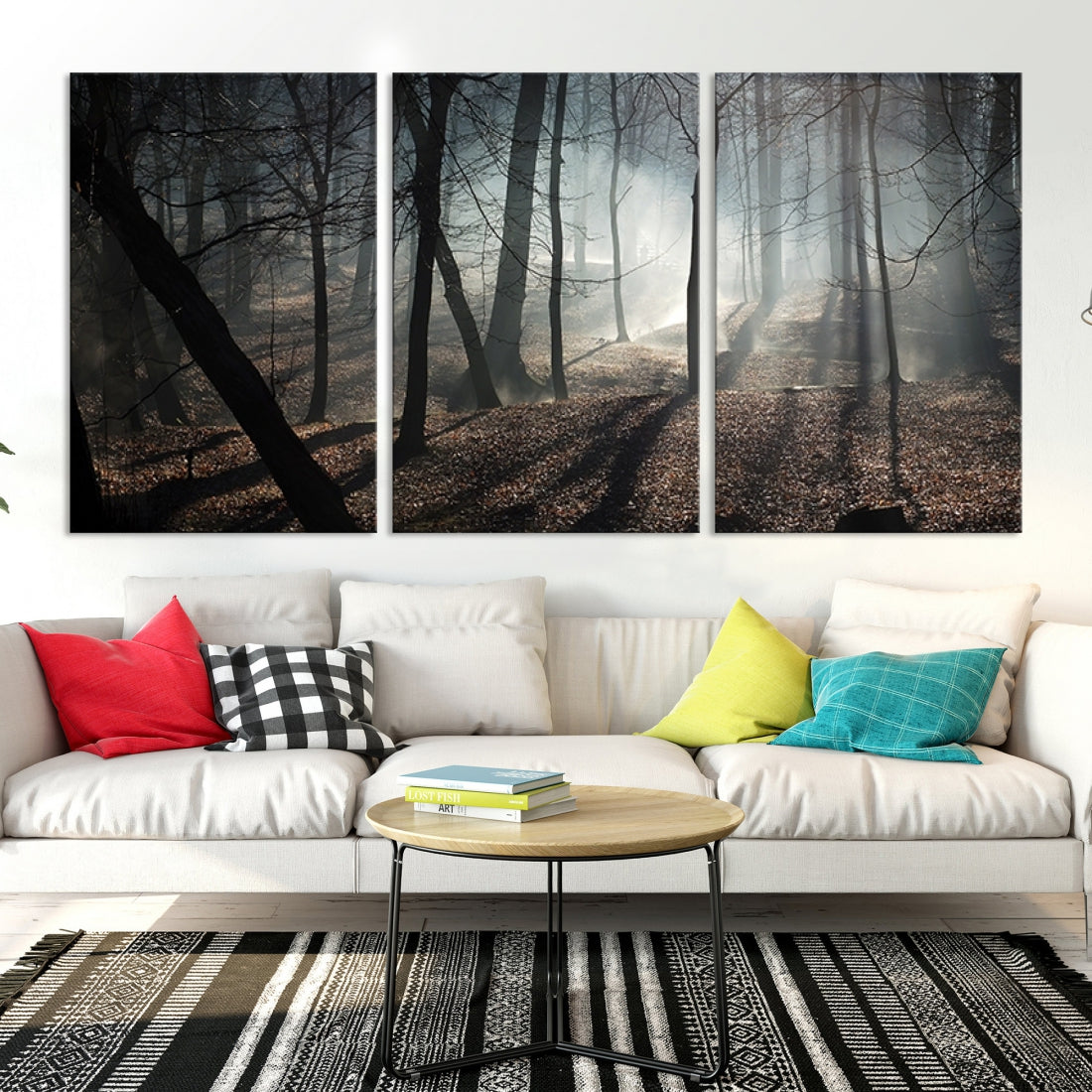 Large Wall Art Fascinating Foggy and Dark Forest Canvas Print