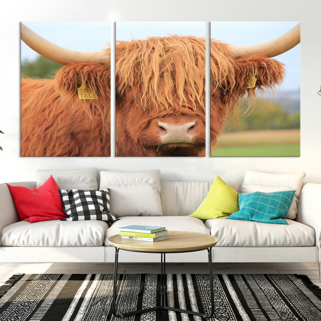 Highland Cow Close-up Canvas Wall Art Print Multi Panel Extra Large Canvas Set Framed Ready to Hang Artwork