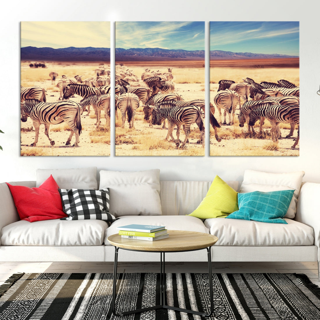 Zebras in the Savannah Africa Wild Animals Wildlife Photo Canvas Wall Art Giclee Print
