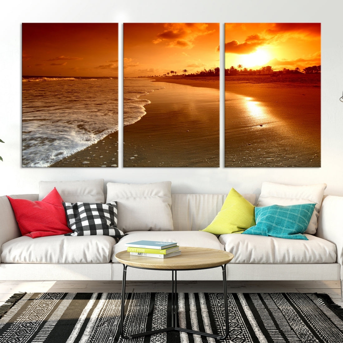 Ocean Beach Canvas Wall Art Beach Canvas, Coastal Sunset Tropical Island Beach Sunset Artwork Print