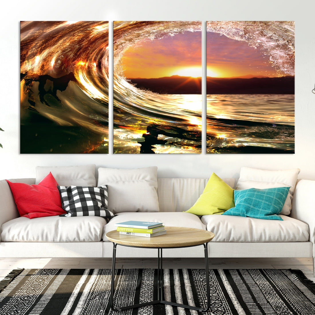 Ocean Waves Crash Under Radiant Sun Wall Art Canvas Print