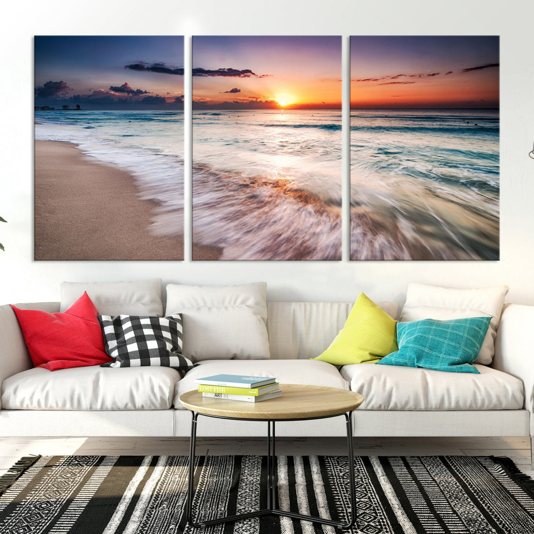 Serene Water Meets Radiant Sunset Clouds Wall Art Canvas Print