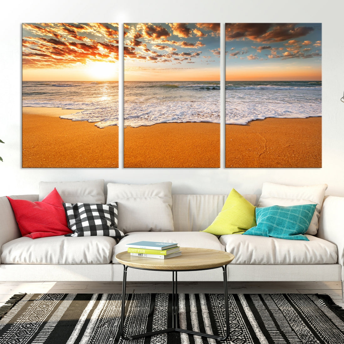 Breathtakingly Beautiful Ocean Sunset on Sandy Beach Extra Large Wall Art Canvas Print