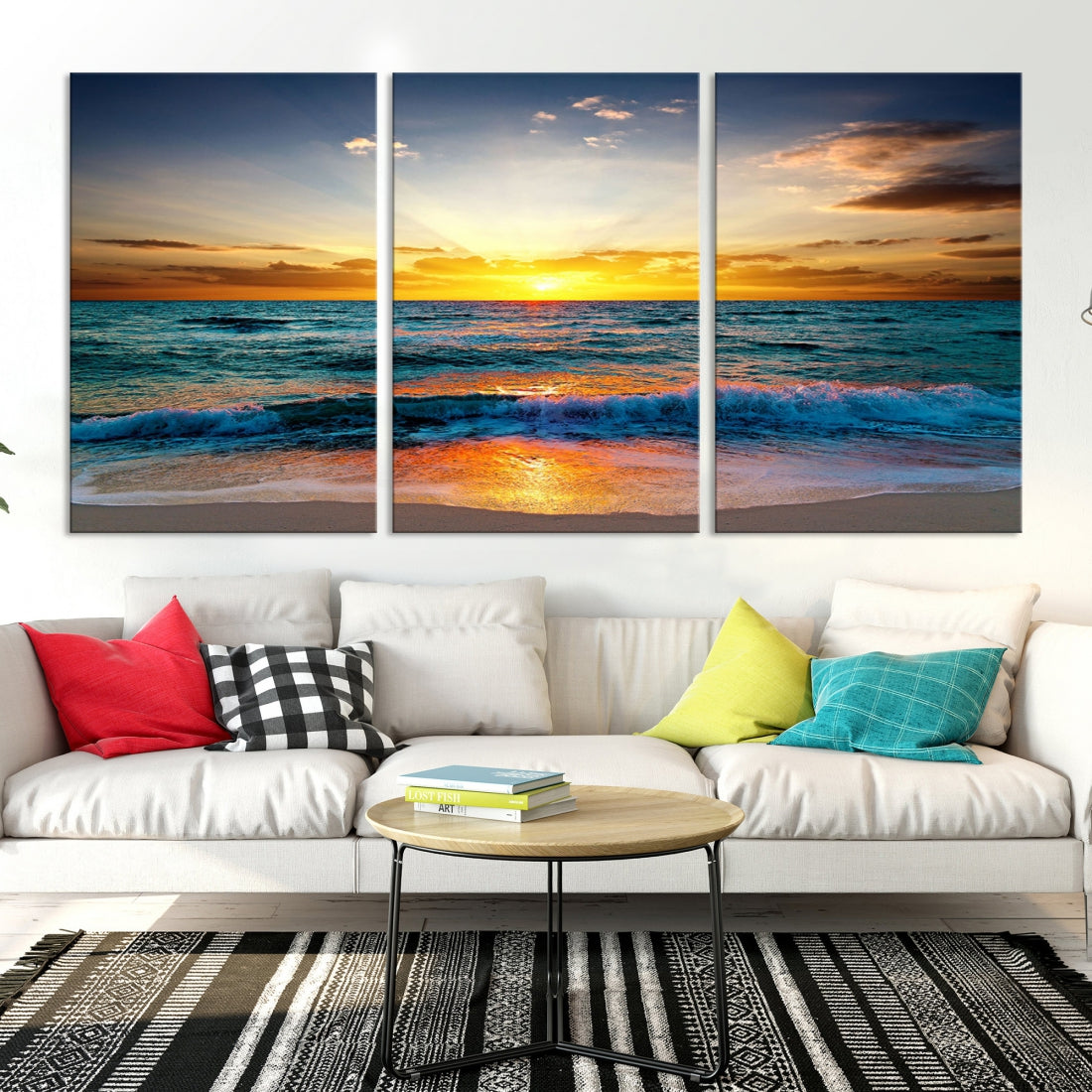 Beautiful Sunset on the Beach Coastal Wall Art Canvas Print for Dining Room Office Decor