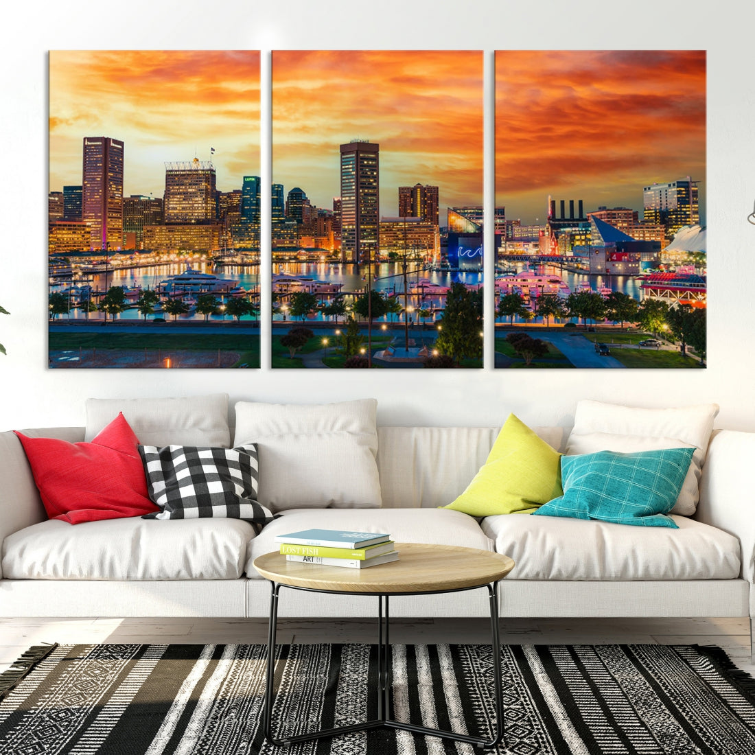 Sunset over Baltimore City Skyline Canvas Wall Art Large Cityscape Print