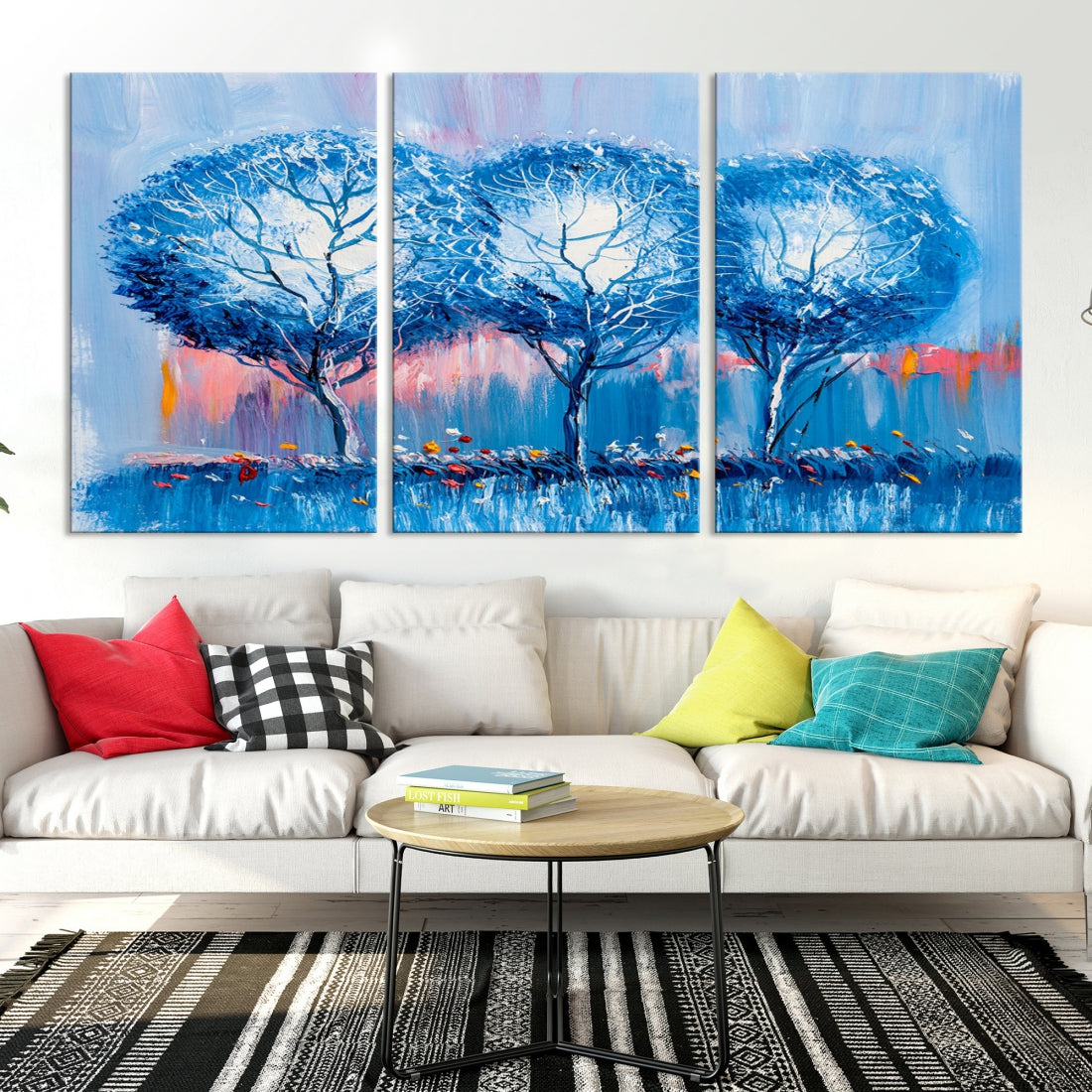 Abstract Blue Trees Oil Painting Printed on Canvas Wall Art Modern Wall Decor