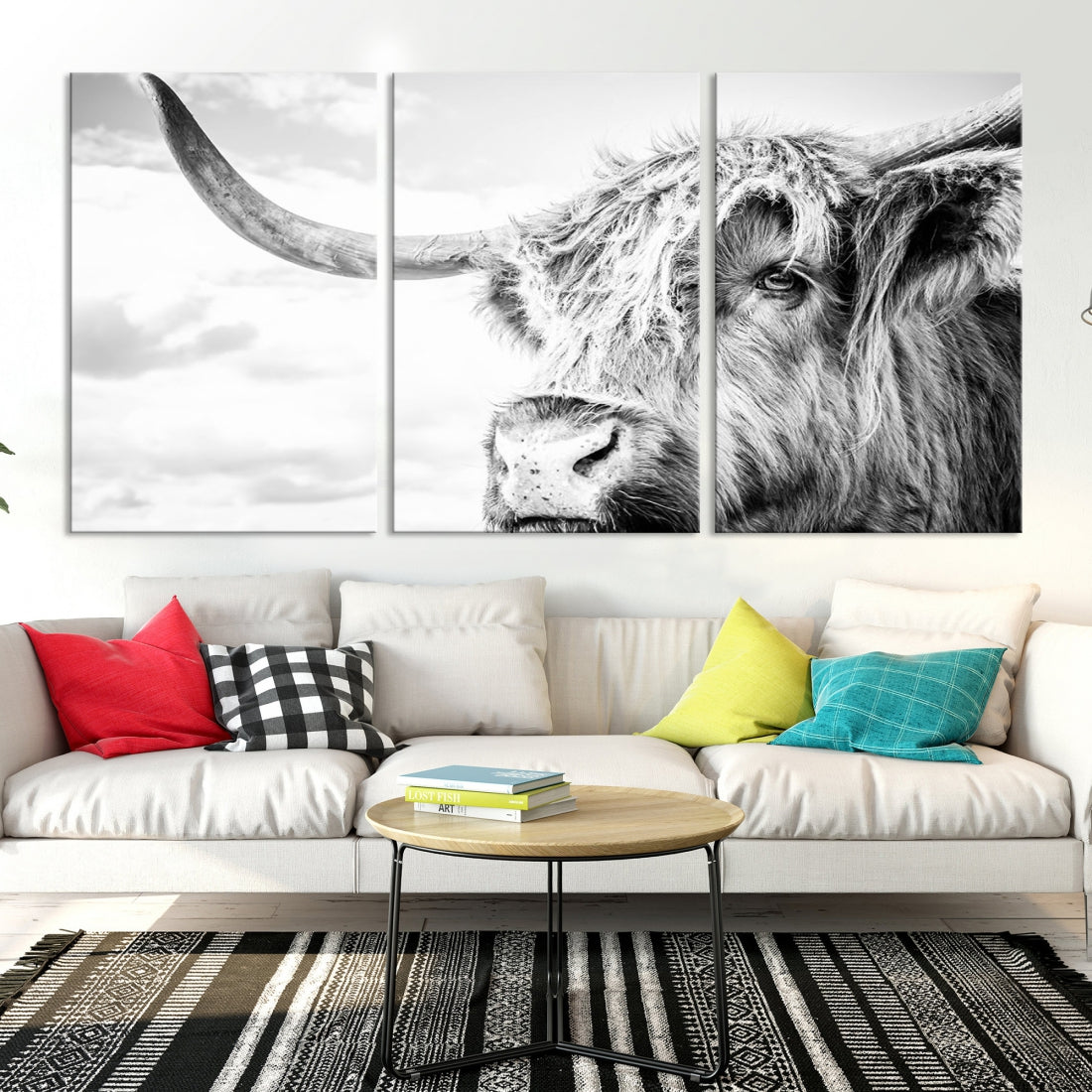 Highland Cow Canvas Wall Art Farmhouse Decor Cow Black White Print Rustic Wall Decor Animals Painting Scottish Cow Wall