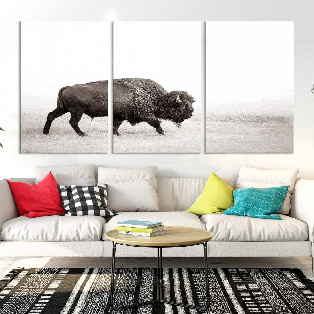 Alone Bison Wall Art Canvas Print, Cow Wall Art, Buffalo Artwork