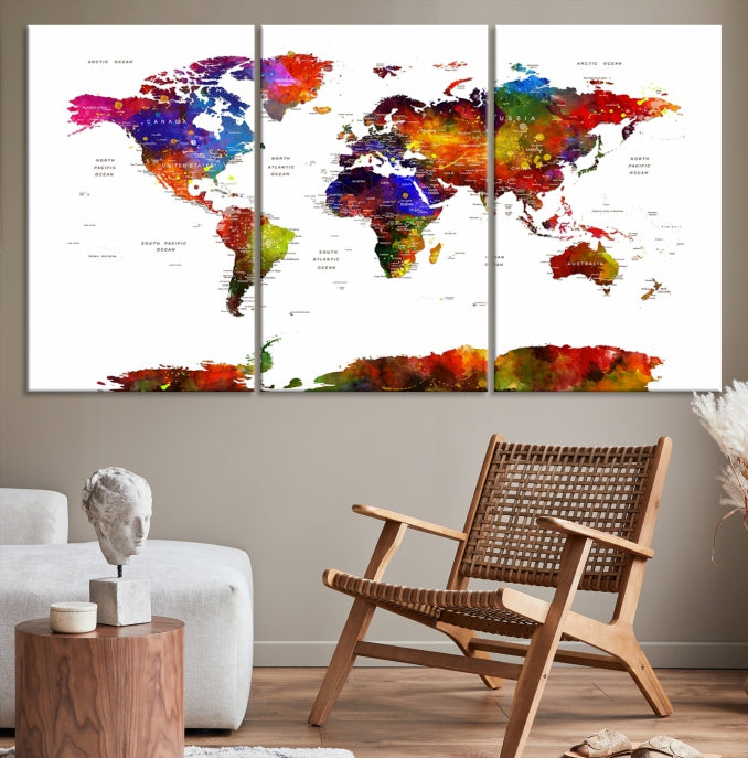 Extra Large Colorful World Map Framed Canvas Wall Art Print