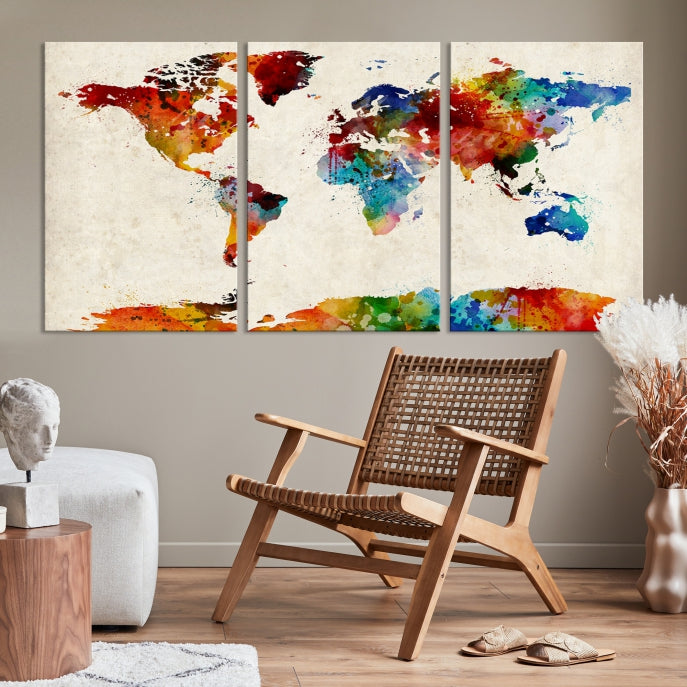 Large Wall Art World Map Watercolor Canvas Print