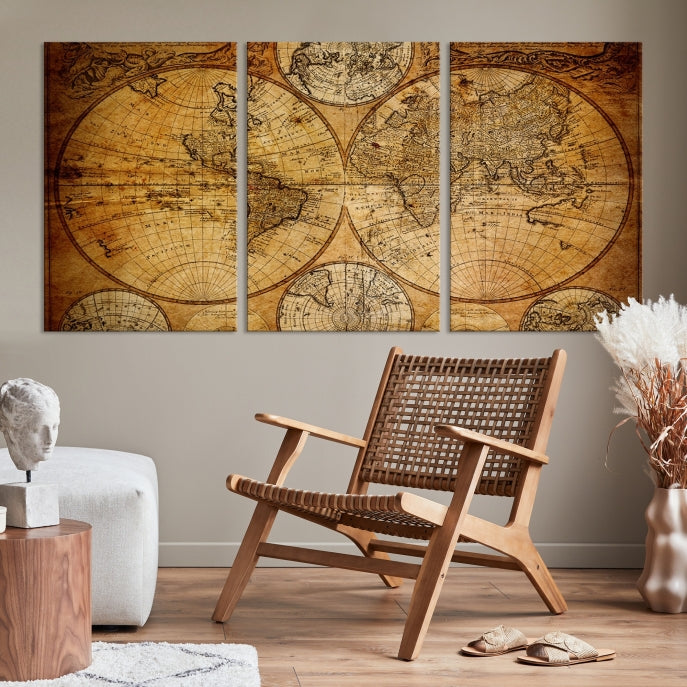 Large Wall Art Antique World Map Canvas PrintAtlas World Map Wall Art Print