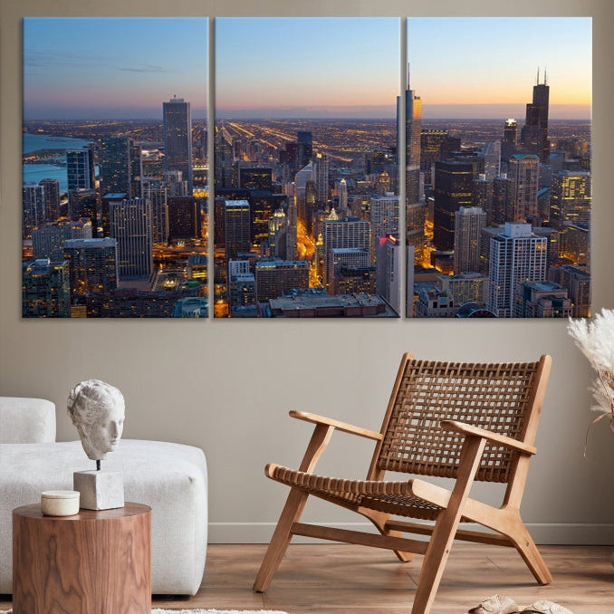 Aerial View of Chicago Wall Art Skyline Canvas Print Framed Ready to Hang