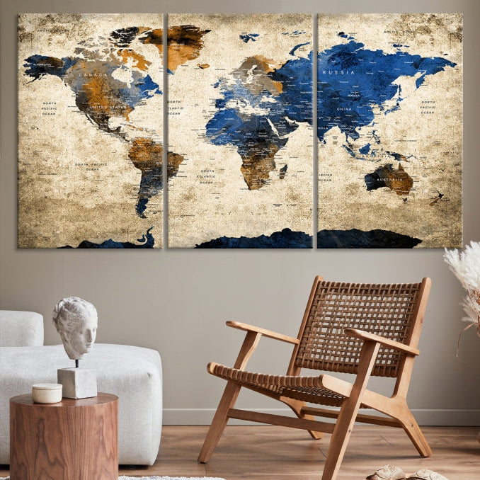 Upgrade Your Decor with a Touch of Grunge & Vintage StyleOur Modern Travel World Map Canvas Print Wall Art