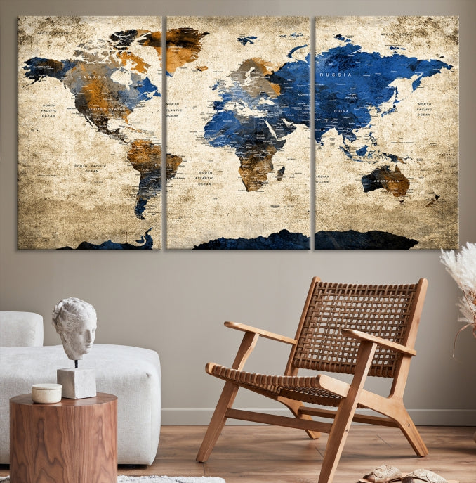 Upgrade Your Decor with a Touch of Grunge & Vintage StyleOur Modern Travel World Map Canvas Print Wall Art