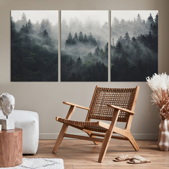 Extra Large Misty Forest Wall Art Foggy Landscape Picture Print on Canvas