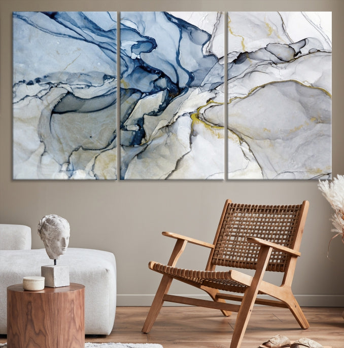 Create a Serene & Stylish Atmosphere with Our Large Blue Fluid Abstract Canvas Wall Art PrintA Modern Masterpiece