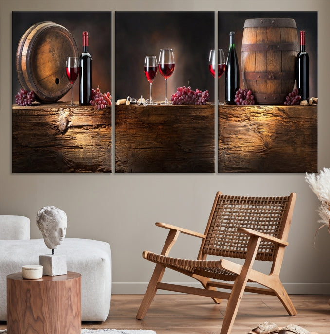 Wine and Barrels Large Wall Art Canvas Print