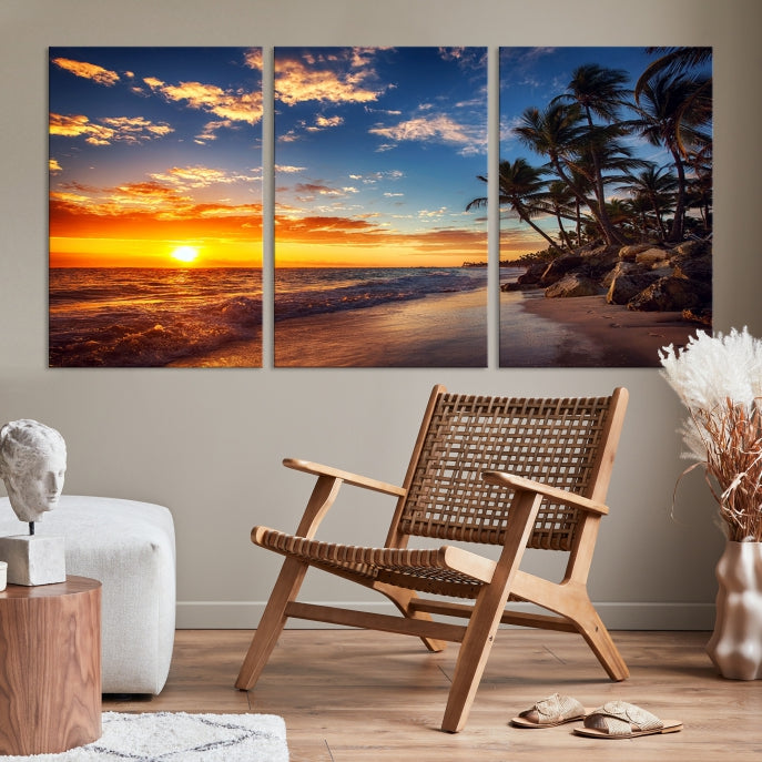 Large Coastal Wall Art Beach at Sunset Canvas Print