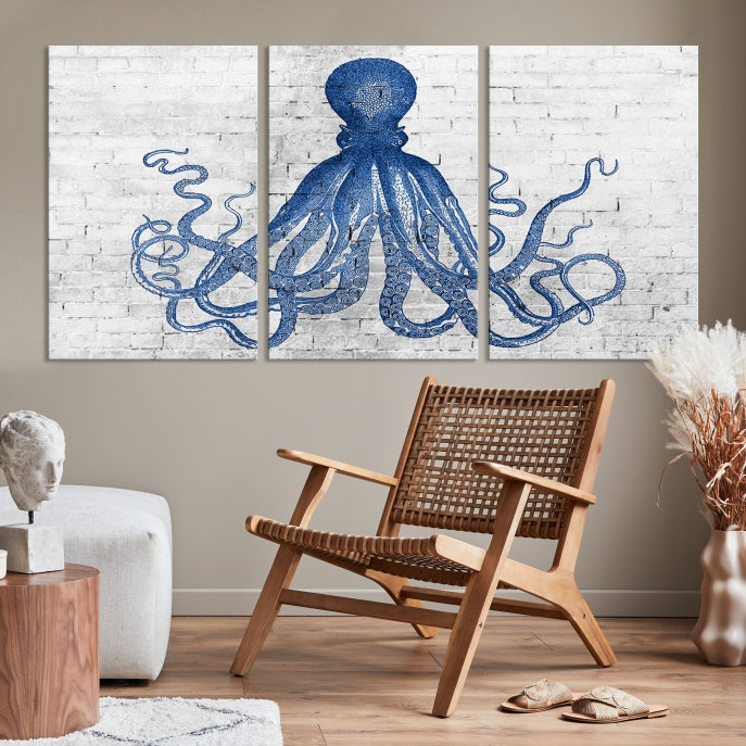 Octopus with Brick Wall Background Large Canvas Art Print for Living Room Decor