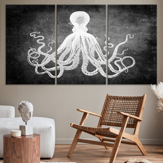 Black and White Octopus Art Print Canvas Wall Decor Easy to Hang