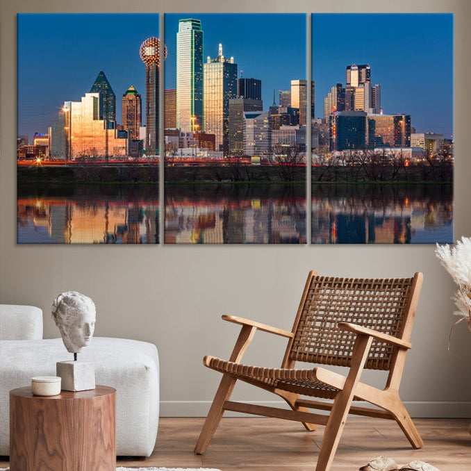 Sunrise Picture of Dallas City Skyline Cityscape Wall Art Canvas Print