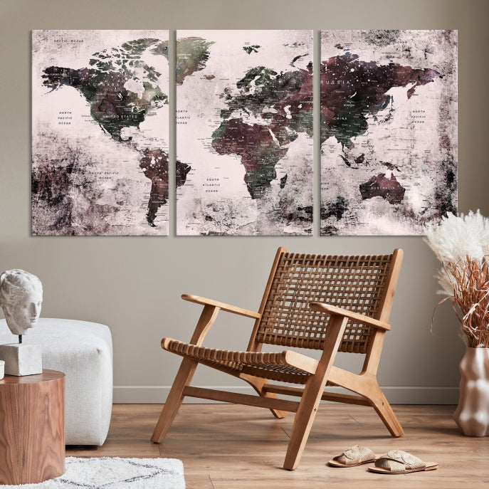 Large Grunge World Map Wall Art Print