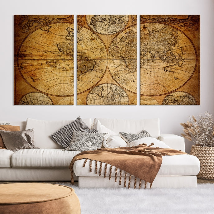 Large Wall Art Antique World Map Canvas PrintAtlas World Map Wall Art Print