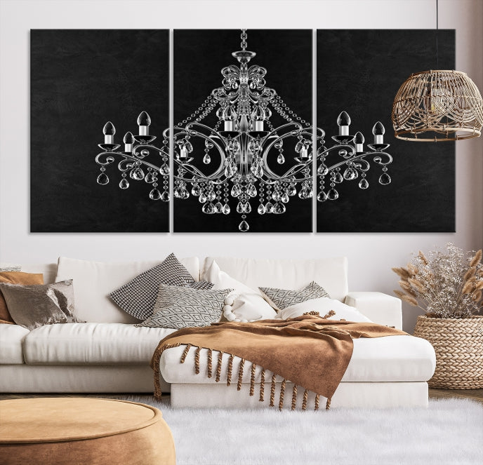 Black and White Chandelier Wall Art Canvas Print for Office Wall Decor