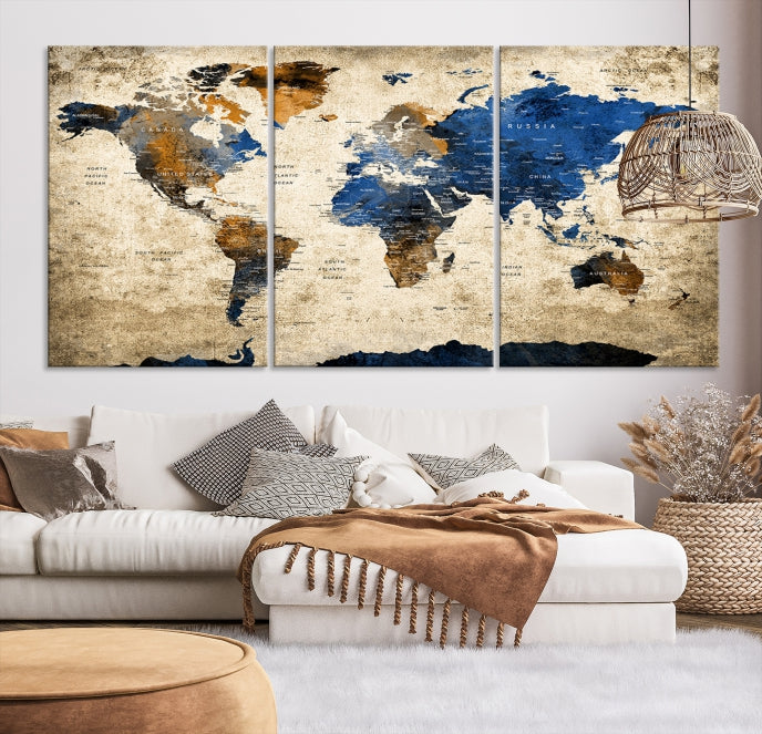 Upgrade Your Decor with a Touch of Grunge & Vintage StyleOur Modern Travel World Map Canvas Print Wall Art