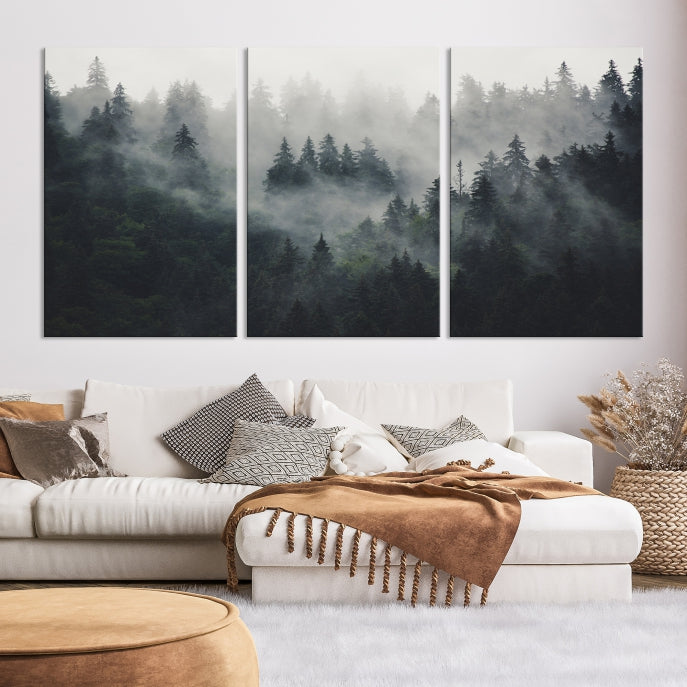 Extra Large Misty Forest Wall Art Foggy Landscape Picture Print on Canvas