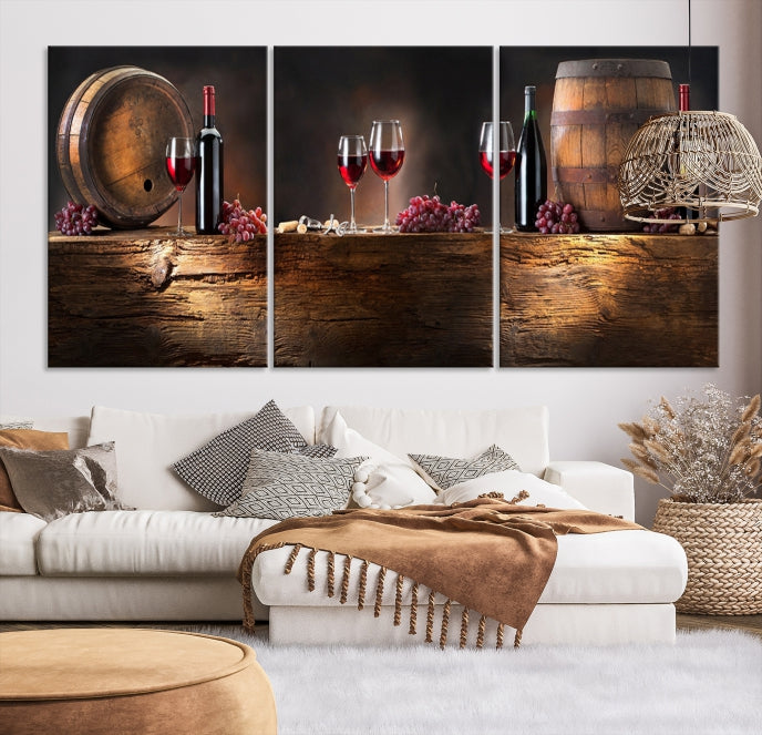 Wine and Barrels Large Wall Art Canvas Print