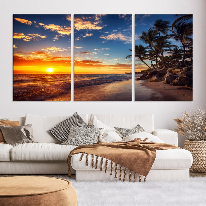 Large Coastal Wall Art Beach at Sunset Canvas Print